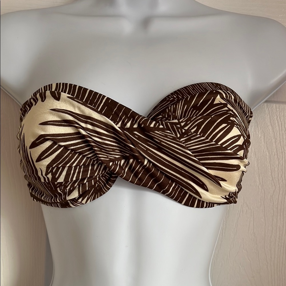 Vince Camuto Brown and Cream Twist-Front Bikini Top